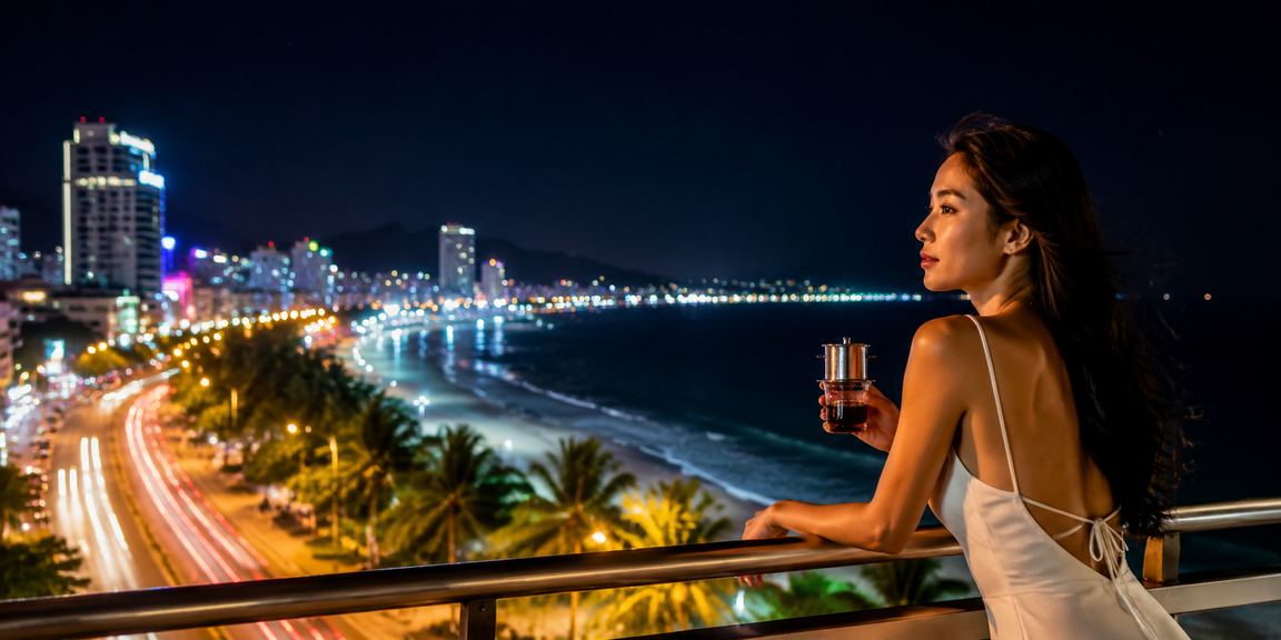Người dùng tại Nha Trang xem phân tích bóng đá trên điện thoại bên ly cà phê